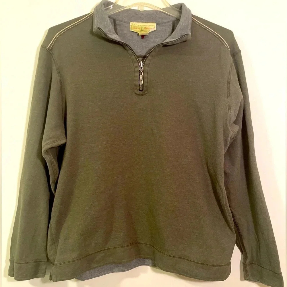 Tommy Bahama 1/4 Zip Pullover, Olive Green with Grey interior, Size Large